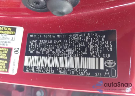 2016 Toyota Corolla Le from USA, damaged, VIN 2T1BURHEXGC648592